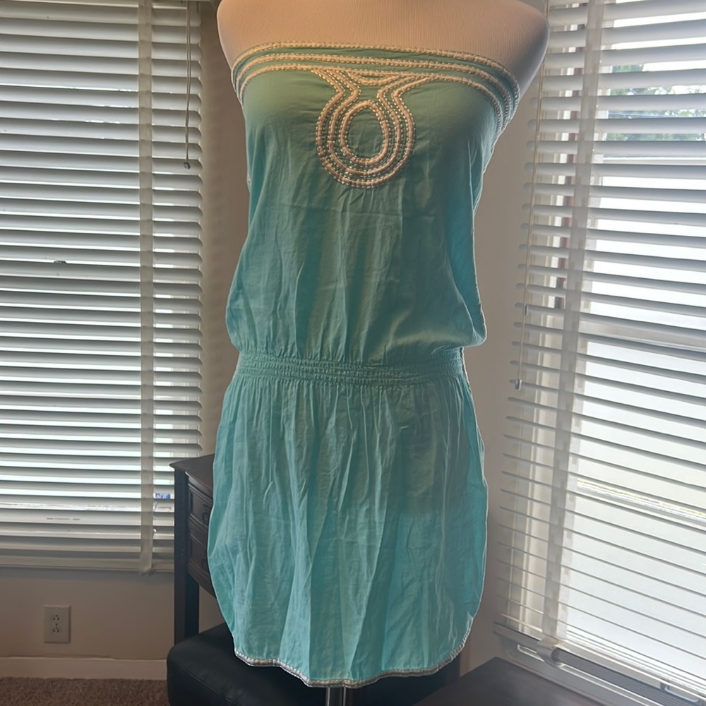 Heidi Klein Aqua/White Strapless Swim Cover Up Size 1 (Small)